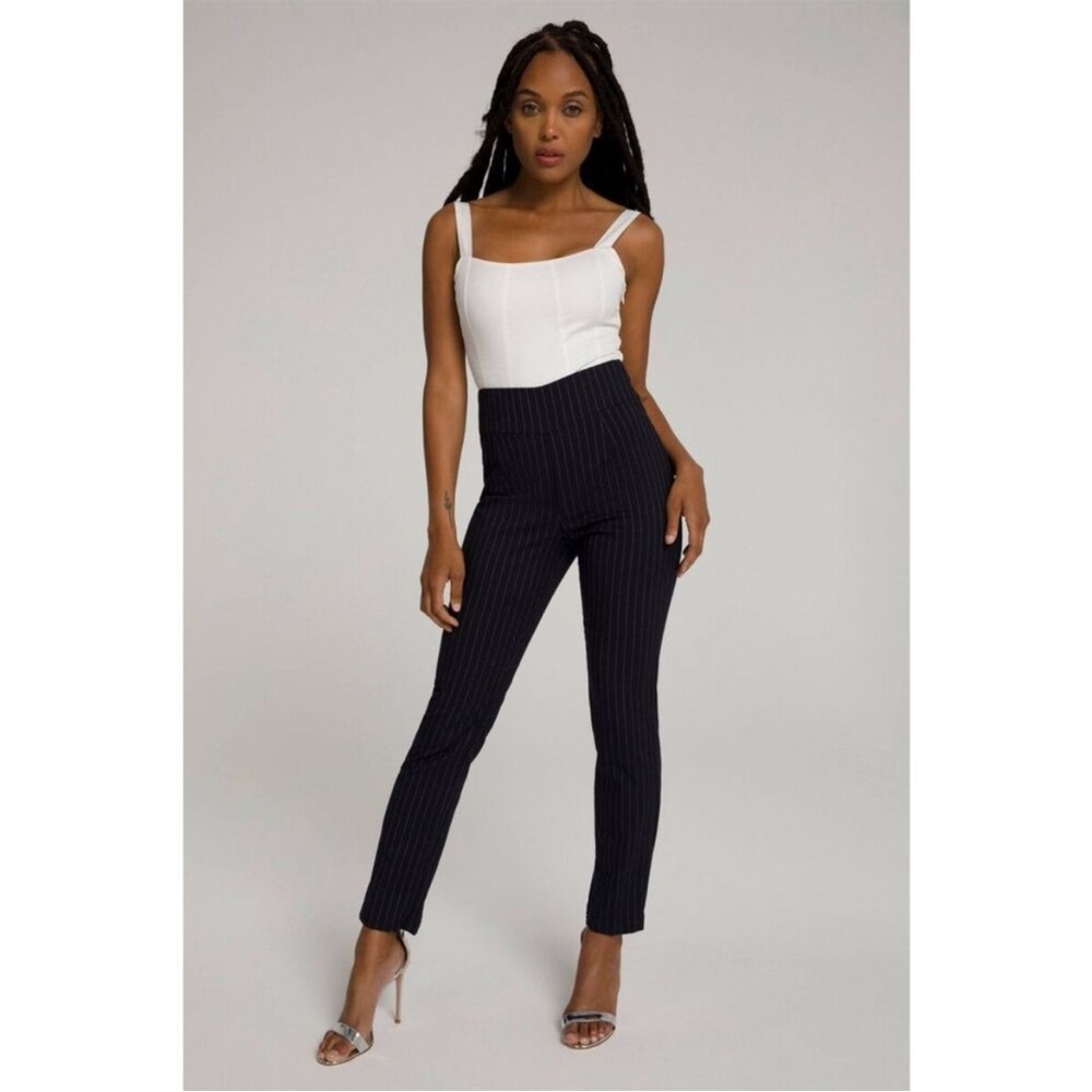 NWT Good American Navy Pinstripe Pant Office Spandex Skinny Capsule Classic